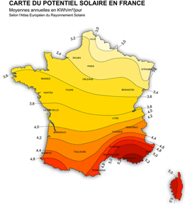 Carte du potentiel solaire en France