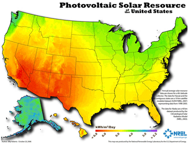 Carte du potentiel solaire aux Etats-Unis